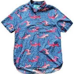 CHUBBIES The Nutter Hammerhead Shark Print Hawaiian Shirt Half Button USA Made M